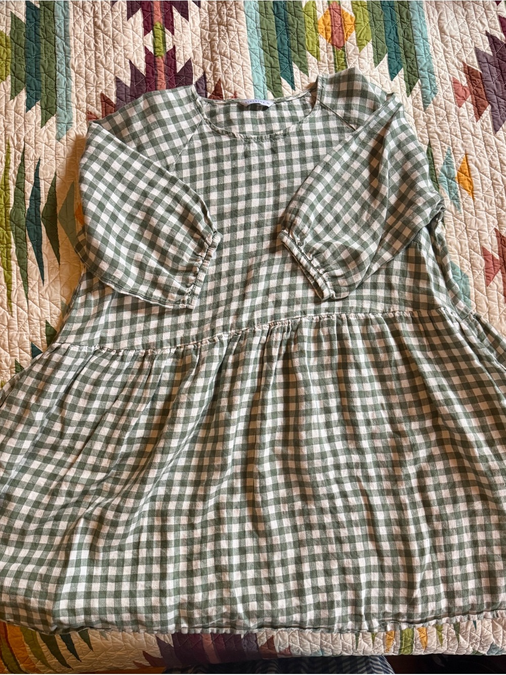 Linenfox Green and White Gingham Mini Dress - Picture 2 of 5